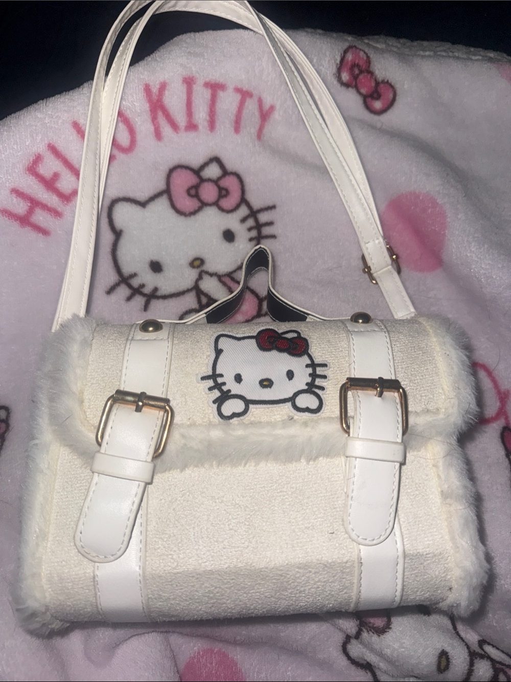 Hello Kitty Cream and Pink Faux-Fur Shoulder Bag